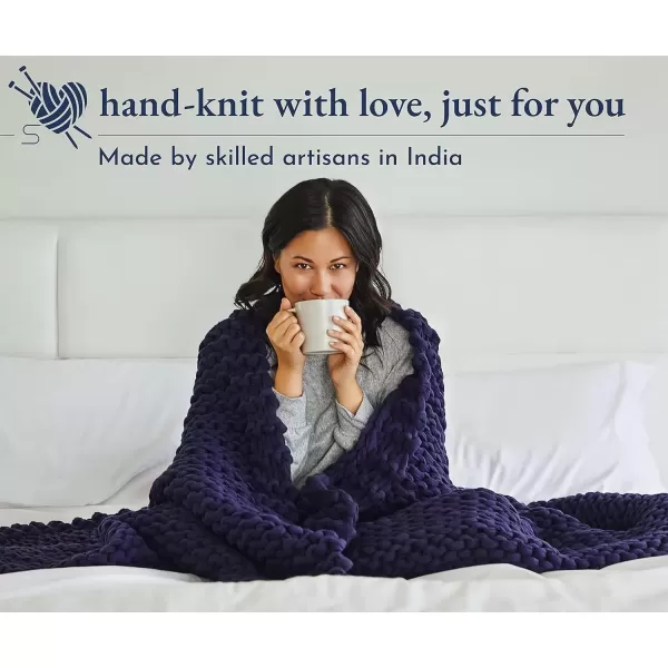 imageCalifornia Design Den 100 Cotton Handmade Chunky Knit Weighted Blanket 12 Pounds 100 Cotton No Fillers Breathable Soft ampamp Calming AllSeason Evenly Weighted Throw BlueBlueberry