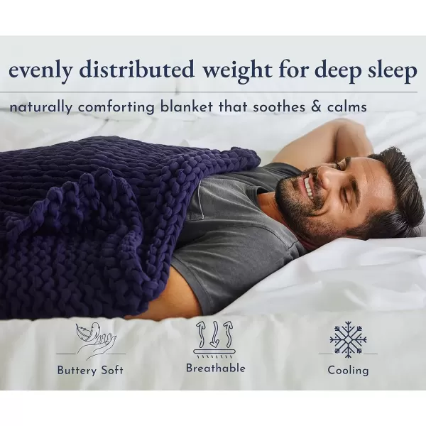 imageCalifornia Design Den 100 Cotton Handmade Chunky Knit Weighted Blanket 12 Pounds 100 Cotton No Fillers Breathable Soft ampamp Calming AllSeason Evenly Weighted Throw BlueBlueberry