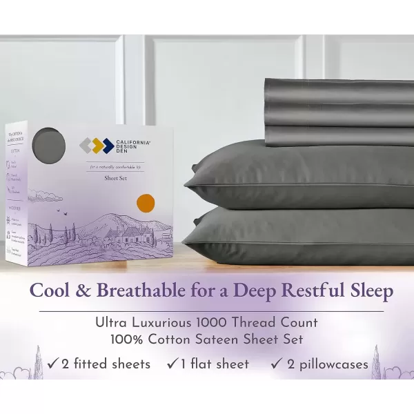 imageCalifornia Design Den 1000 Thread Count Cal King Cotton Sheets Set Winner Architectural Digest Best Sheet Luxury 100 Cotton Sateen Bed Sheets Softer Than Egyptian Cotton WhiteGrey