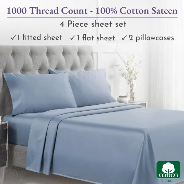 imageCalifornia Design Den 1000 Thread Count Cal King Cotton Sheets Set Winner Architectural Digest Best Sheet Luxury 100 Cotton Sateen Bed Sheets Softer Than Egyptian Cotton WhiteBlue