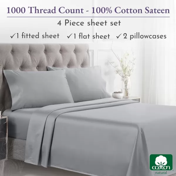 imageCalifornia Design Den 1000 Thread Count Cal King Cotton Sheets Set Winner Architectural Digest Best Sheet Luxury 100 Cotton Sateen Bed Sheets Softer Than Egyptian Cotton WhiteLight Grey