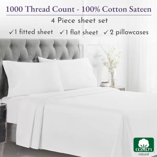 imageCalifornia Design Den 1000 Thread Count Cal King Cotton Sheets Set Winner Architectural Digest Best Sheet Luxury 100 Cotton Sateen Bed Sheets Softer Than Egyptian Cotton WhiteBright White