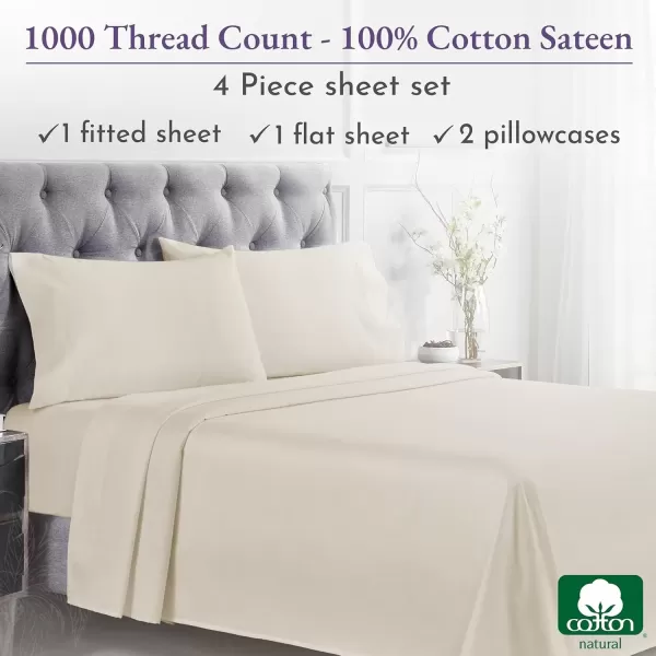 imageCalifornia Design Den 1000 Thread Count Cal King Cotton Sheets Set Winner Architectural Digest Best Sheet Luxury 100 Cotton Sateen Bed Sheets Softer Than Egyptian Cotton WhiteIvory