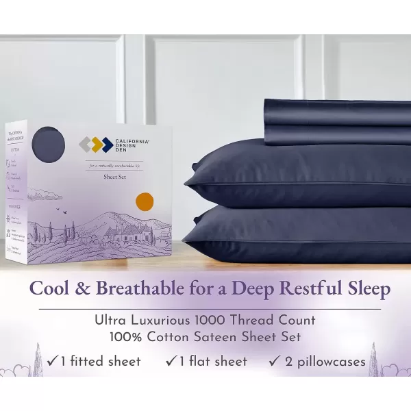 imageCalifornia Design Den 1000 Thread Count Cal King Cotton Sheets Set Winner Architectural Digest Best Sheet Luxury 100 Cotton Sateen Bed Sheets Softer Than Egyptian Cotton WhiteNavy Blue