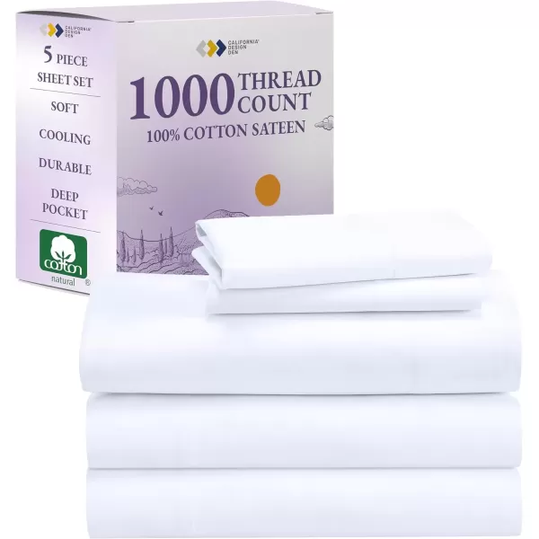 imageCalifornia Design Den 1000 Thread Count Cal King Cotton Sheets Set Winner Architectural Digest Best Sheet Luxury 100 Cotton Sateen Bed Sheets Softer Than Egyptian Cotton WhiteBright White