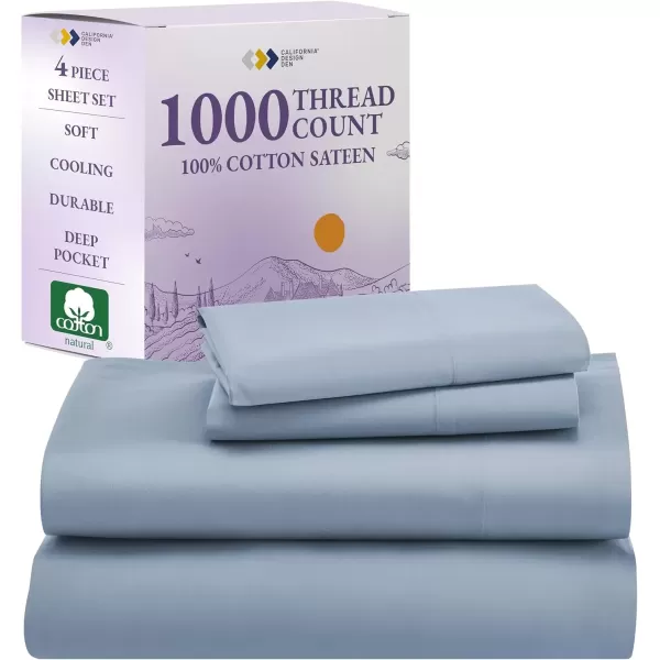 imageCalifornia Design Den 1000 Thread Count Cal King Cotton Sheets Set Winner Architectural Digest Best Sheet Luxury 100 Cotton Sateen Bed Sheets Softer Than Egyptian Cotton WhiteBlue