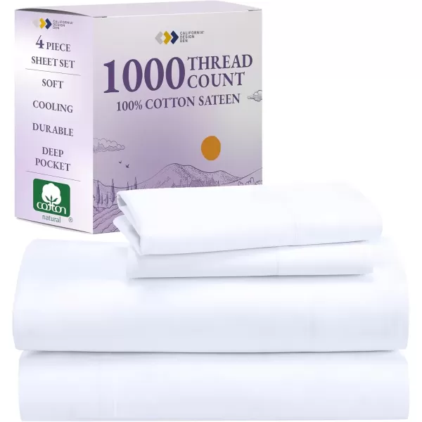 imageCalifornia Design Den 1000 Thread Count Cal King Cotton Sheets Set Winner Architectural Digest Best Sheet Luxury 100 Cotton Sateen Bed Sheets Softer Than Egyptian Cotton WhiteBright White