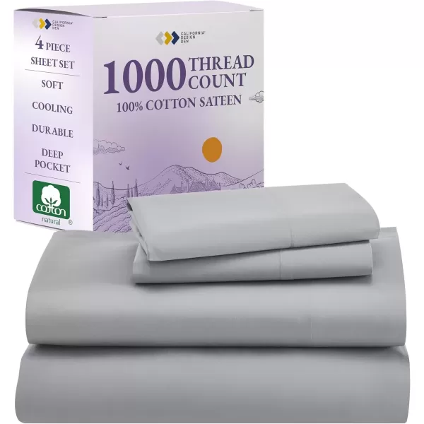 imageCalifornia Design Den 1000 Thread Count Cal King Cotton Sheets Set Winner Architectural Digest Best Sheet Luxury 100 Cotton Sateen Bed Sheets Softer Than Egyptian Cotton WhiteLight Grey