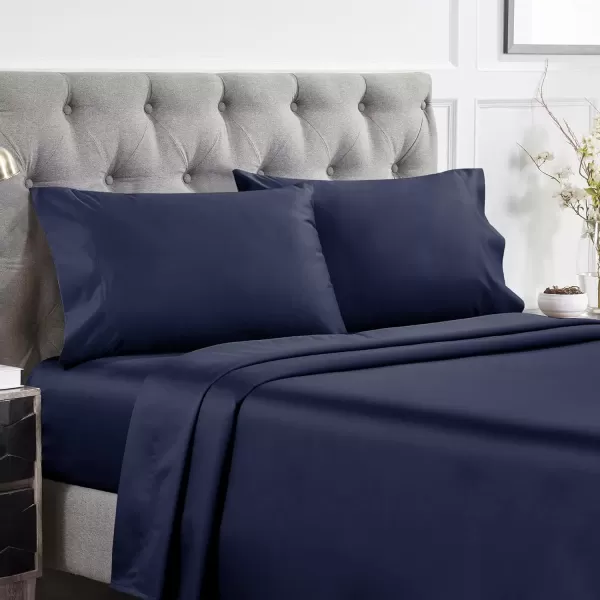 imageCalifornia Design Den 1000 Thread Count Cal King Cotton Sheets Set Winner Architectural Digest Best Sheet Luxury 100 Cotton Sateen Bed Sheets Softer Than Egyptian Cotton WhiteNavy Blue