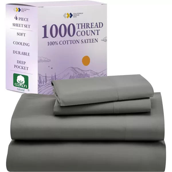imageCalifornia Design Den 1000 Thread Count Cal King Cotton Sheets Set Winner Architectural Digest Best Sheet Luxury 100 Cotton Sateen Bed Sheets Softer Than Egyptian Cotton WhiteGrey