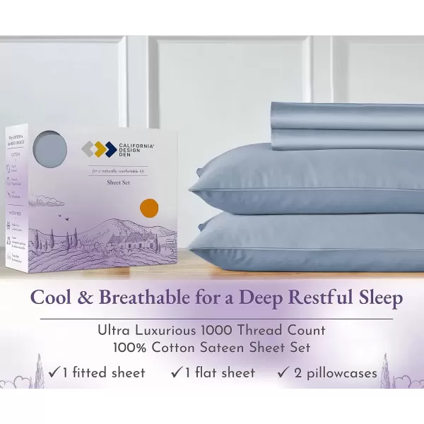 imageCalifornia Design Den 1000 Thread Count Cal King Cotton Sheets Set Winner Architectural Digest Best Sheet Luxury 100 Cotton Sateen Bed Sheets Softer Than Egyptian Cotton WhiteBlue