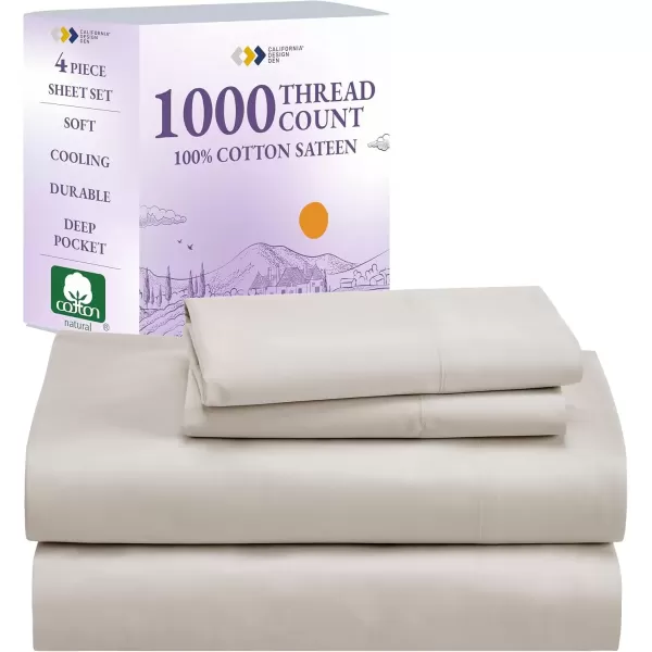 imageCalifornia Design Den 1000 Thread Count Cal King Cotton Sheets Set Winner Architectural Digest Best Sheet Luxury 100 Cotton Sateen Bed Sheets Softer Than Egyptian Cotton WhiteBeige