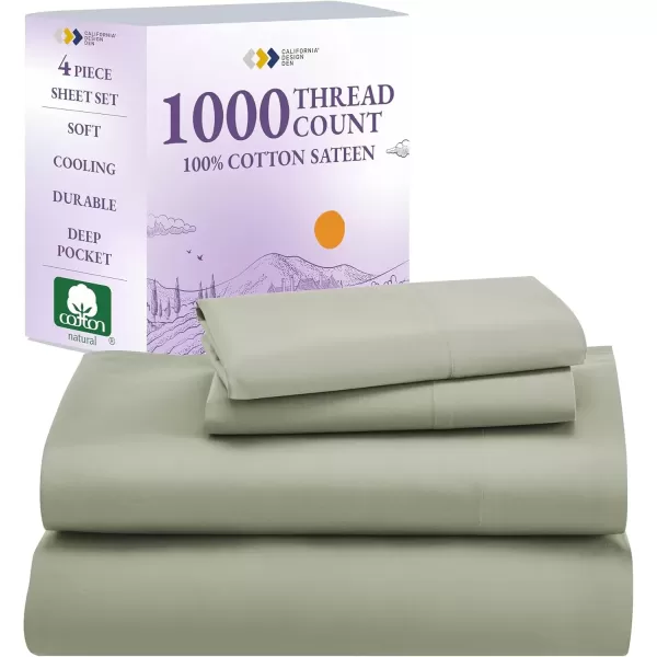 imageCalifornia Design Den 1000 Thread Count Cal King Cotton Sheets Set Winner Architectural Digest Best Sheet Luxury 100 Cotton Sateen Bed Sheets Softer Than Egyptian Cotton WhiteSage Green
