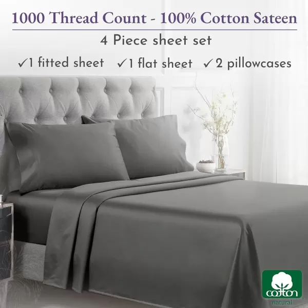 imageCalifornia Design Den 1000 Thread Count Cal King Cotton Sheets Set Winner Architectural Digest Best Sheet Luxury 100 Cotton Sateen Bed Sheets Softer Than Egyptian Cotton WhiteGrey