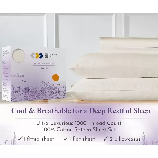 imageCalifornia Design Den 1000 Thread Count Cal King Cotton Sheets Set Winner Architectural Digest Best Sheet Luxury 100 Cotton Sateen Bed Sheets Softer Than Egyptian Cotton WhiteIvory