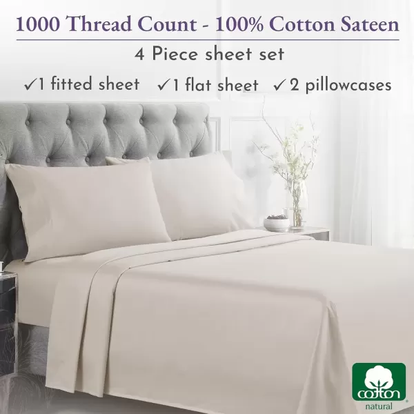 imageCalifornia Design Den 1000 Thread Count Cal King Cotton Sheets Set Winner Architectural Digest Best Sheet Luxury 100 Cotton Sateen Bed Sheets Softer Than Egyptian Cotton WhiteBeige