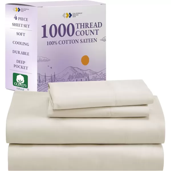 imageCalifornia Design Den 1000 Thread Count Cal King Cotton Sheets Set Winner Architectural Digest Best Sheet Luxury 100 Cotton Sateen Bed Sheets Softer Than Egyptian Cotton WhiteIvory