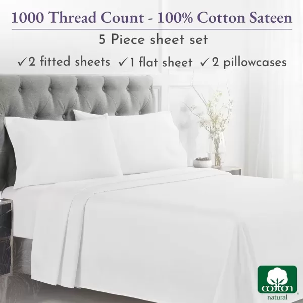 imageCalifornia Design Den 1000 Thread Count Cal King Cotton Sheets Set Winner Architectural Digest Best Sheet Luxury 100 Cotton Sateen Bed Sheets Softer Than Egyptian Cotton WhiteBright White