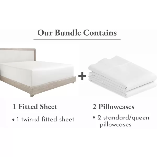 imageCalifornia Design Den 3Piece Bundle  Fitted Sheet with 2 Pillowcases 400 Thread Count 100 Cotton Sateen Deep Pockets Twin XL Size Antique White