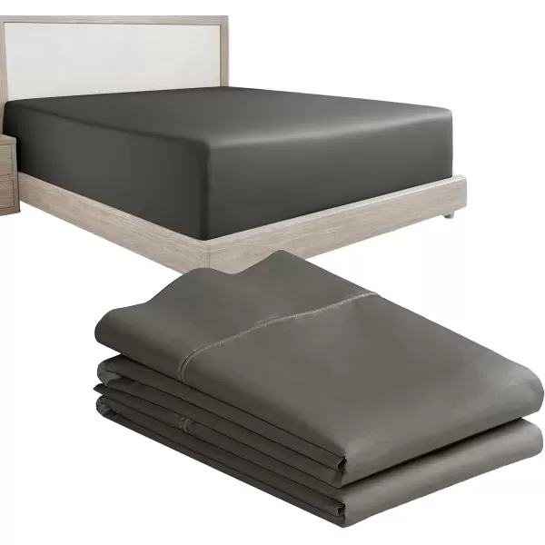 imageCalifornia Design Den 3Piece Bundle  Fitted Sheet with 2 Pillowcases 400 Thread Count 100 Cotton Sateen Deep Pockets Twin XL Size Grey