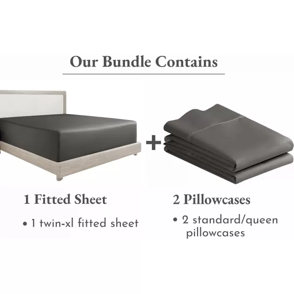 imageCalifornia Design Den 3Piece Bundle  Fitted Sheet with 2 Pillowcases 400 Thread Count 100 Cotton Sateen Deep Pockets Twin XL Size Grey