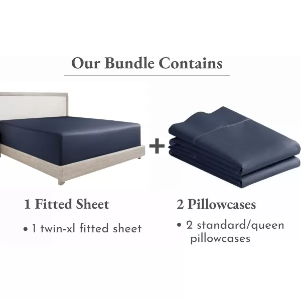 imageCalifornia Design Den 3Piece Bundle  Fitted Sheet with 2 Pillowcases 400 Thread Count 100 Cotton Sateen Deep Pockets Twin XL Size Indigo Dusty Blue