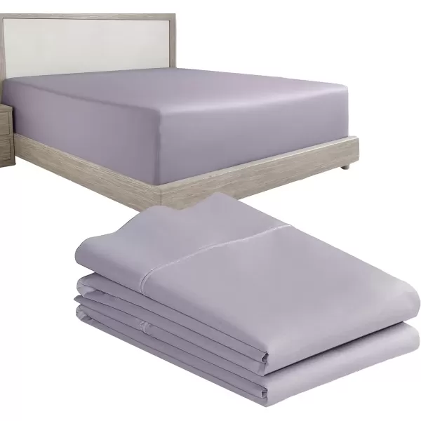 imageCalifornia Design Den 3Piece Bundle  Fitted Sheet with 2 Pillowcases 400 Thread Count 100 Cotton Sateen Deep Pockets Twin XL Size Lavender Grey