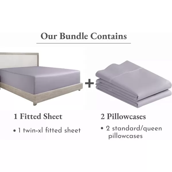imageCalifornia Design Den 3Piece Bundle  Fitted Sheet with 2 Pillowcases 400 Thread Count 100 Cotton Sateen Deep Pockets Twin XL Size Lavender Grey