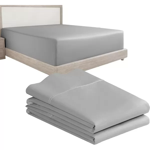 imageCalifornia Design Den 3Piece Bundle  Fitted Sheet with 2 Pillowcases 400 Thread Count 100 Cotton Sateen Deep Pockets Twin XL Size Light Grey