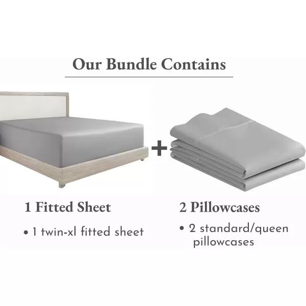 imageCalifornia Design Den 3Piece Bundle  Fitted Sheet with 2 Pillowcases 400 Thread Count 100 Cotton Sateen Deep Pockets Twin XL Size Light Grey