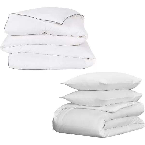 imageCalifornia Design Den 4 Piece Bedding Bundle  3 Piece Duvet Cover Set 400 Thread Count 100 Cotton Sateen  1 Down Alternative Comforter King White