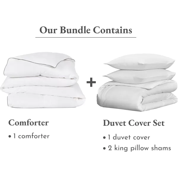imageCalifornia Design Den 4 Piece Bedding Bundle  3 Piece Duvet Cover Set 400 Thread Count 100 Cotton Sateen  1 Down Alternative Comforter King White