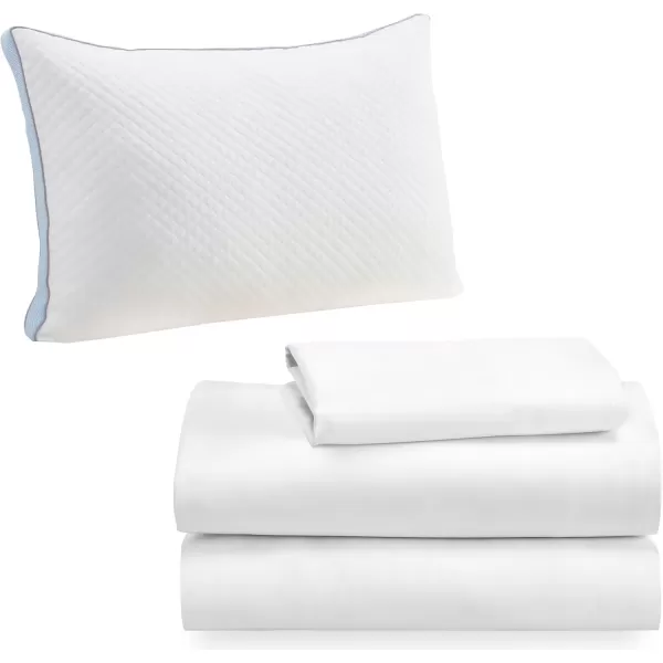 imageCalifornia Design Den 4 Piece Bedding Set  3 Piece Twin XL Sheet Set 100 Cotton Sateen with 1 Queen Luxury Pillow White