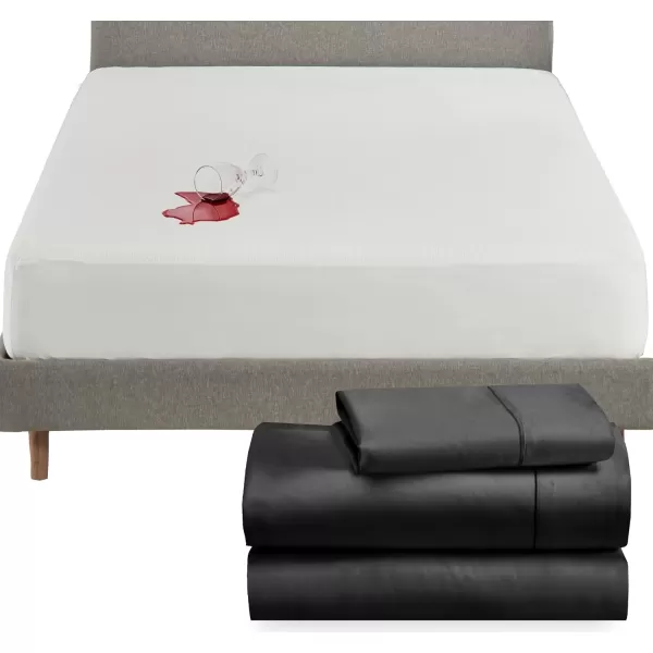 imageCalifornia Design Den 4 Piece Twin XL Size Sheet Set Black and Waterproof Mattress Protector White Bundle  400 Thread Count 100 Cotton Sateen 3 Piece Sheet Set with 1 Mattress Protector
