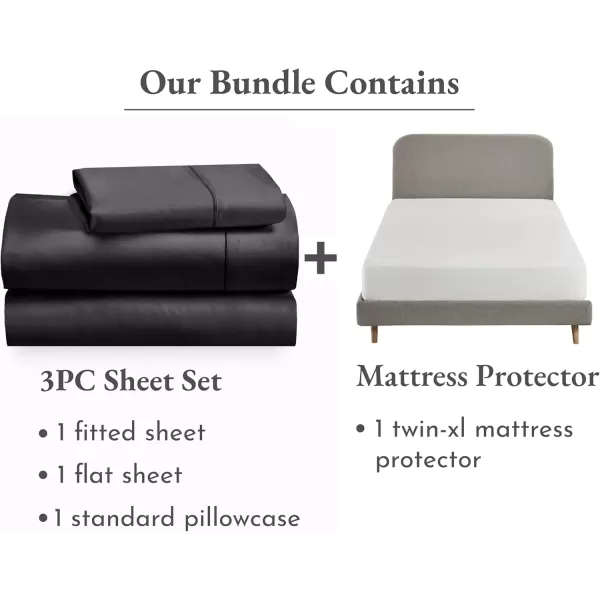 imageCalifornia Design Den 4 Piece Twin XL Size Sheet Set Black and Waterproof Mattress Protector White Bundle  400 Thread Count 100 Cotton Sateen 3 Piece Sheet Set with 1 Mattress Protector