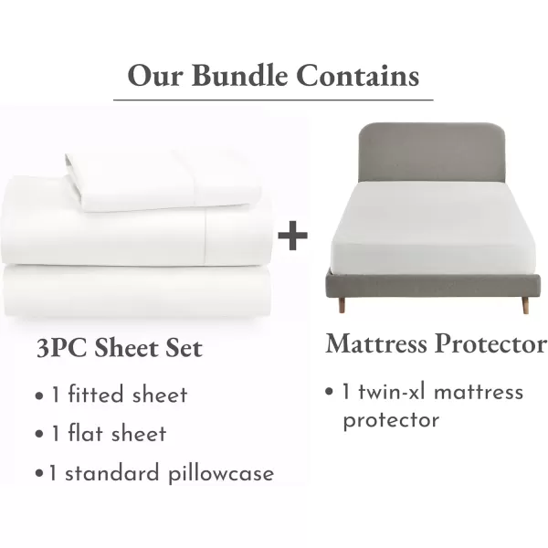 imageCalifornia Design Den 4 Piece Twin XL Size Sheet Set Ivory and Waterproof Mattress Protector White Bundle  400 Thread Count 100 Cotton Sateen 3 Piece Sheet Set with 1 Mattress Protector