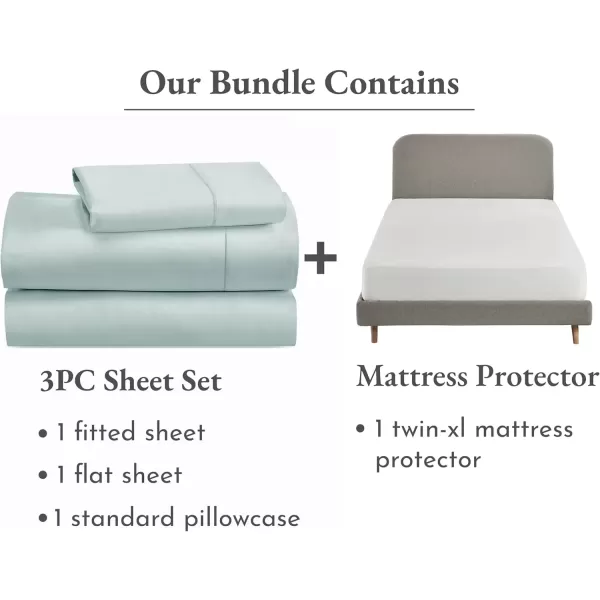 imageCalifornia Design Den 4 Piece Twin XL Size Sheet Set Seafoam and Waterproof Mattress Protector White Bundle  400 Thread Count 100 Cotton Sateen 3 Piece Sheet Set with 1 Mattress Protector