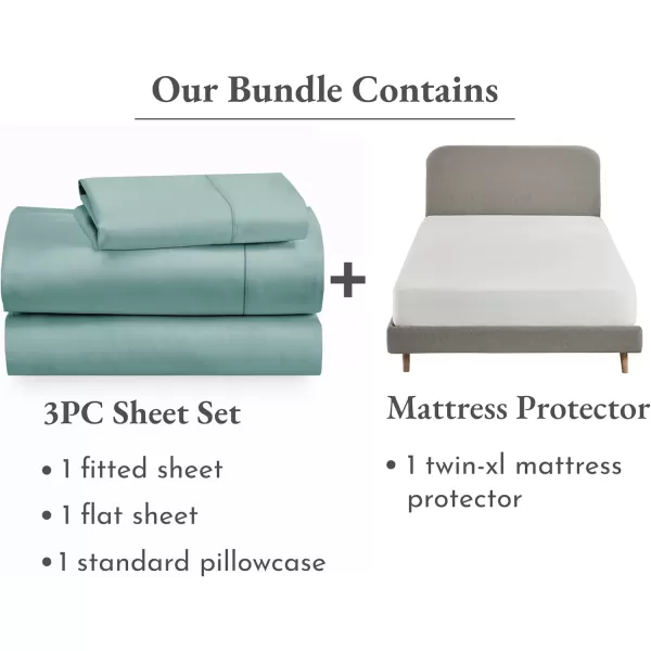 imageCalifornia Design Den 4 Piece Twin XL Size Sheet Set Teal and Waterproof Mattress Protector White Bundle  400 Thread Count 100 Cotton Sateen 3 Piece Sheet Set with 1 Mattress Protector