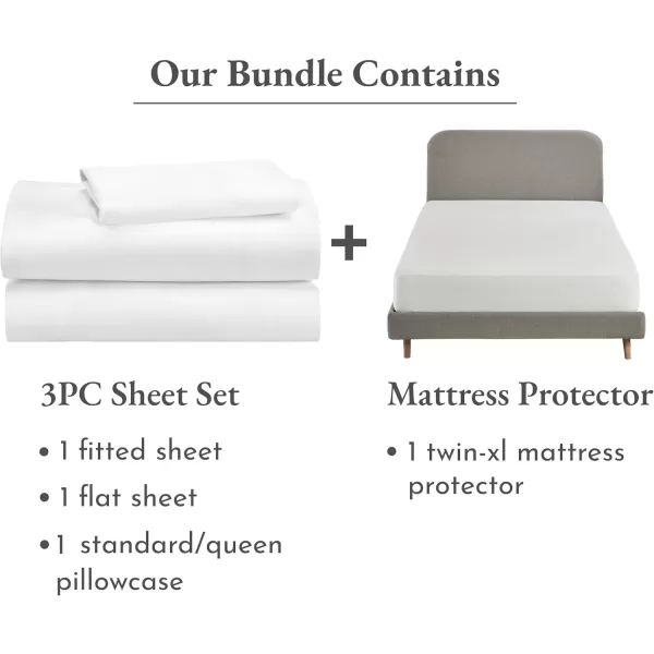 imageCalifornia Design Den 4 Piece Twin XL Size Sheet Set and Waterproof Mattress Protector Bundle  600 Thread Count 100 Cotton Sateen 3 Piece Sheet Set with 1 Mattress Protector White