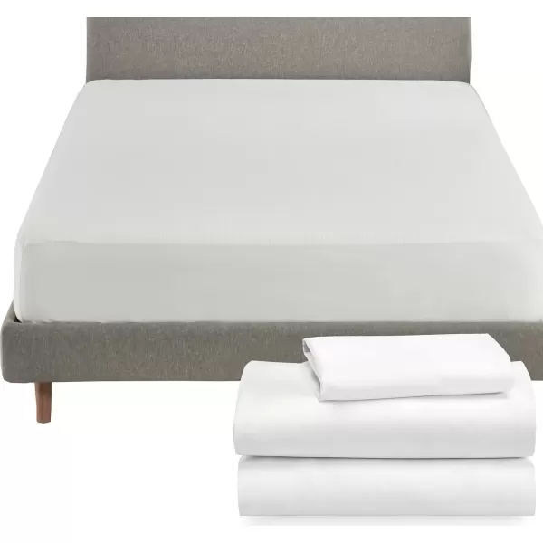 imageCalifornia Design Den 4 Piece Twin XL Size Sheet Set and Waterproof Mattress Protector Bundle  Soft 100 Cotton Sateen 3 Piece Sheet Set with 1 Mattress Protector White