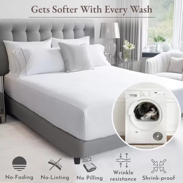 imageCalifornia Design Den 4 Piece Twin XL Size Sheet Set and Waterproof Mattress Protector Bundle  Soft 100 Cotton Sateen 3 Piece Sheet Set with 1 Mattress Protector White