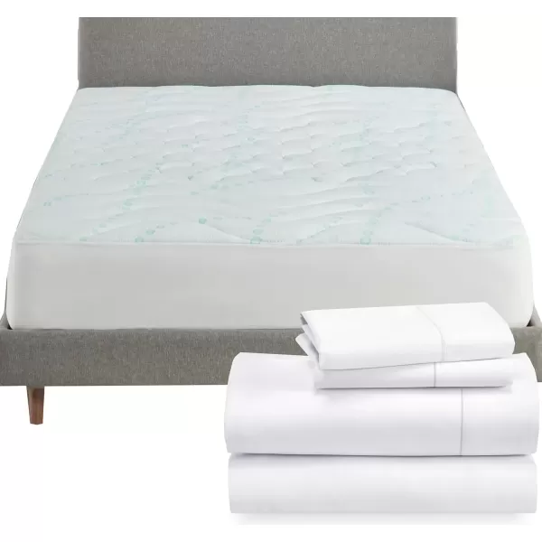 imageCalifornia Design Den 5 Piece Bedding Bundle  4 Piece Sheet Set 400 Thread Count 100 Cotton Sateen with 1 Mattress Pad Cal King White