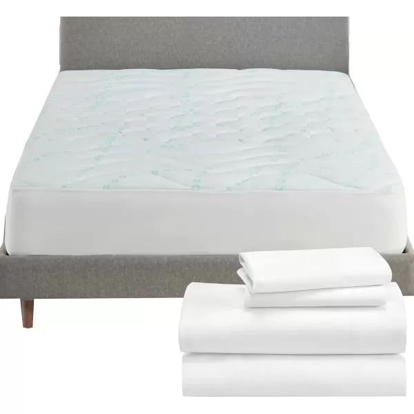 imageCalifornia Design Den 5 Piece Bedding Bundle  4 Piece Sheet Set 600 Thread Count 100 Cotton Sateen with 1 Mattress Pad Cal King White