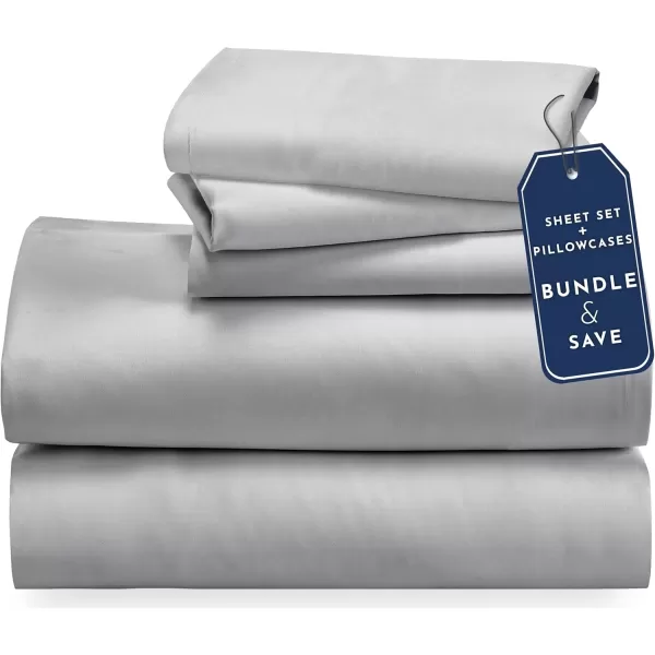 imageCalifornia Design Den 5 Piece Twin XL Size Sheet Set with 3 Pillowcases  Soft 100 Cotton Sateen Light Grey