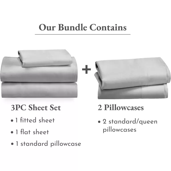 imageCalifornia Design Den 5 Piece Twin XL Size Sheet Set with 3 Pillowcases  Soft 100 Cotton Sateen Light Grey
