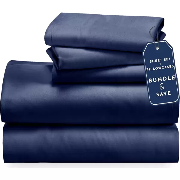 imageCalifornia Design Den 5 Piece Twin XL Size Sheet Set with 3 Pillowcases  Soft 100 Cotton Sateen Navy Blue