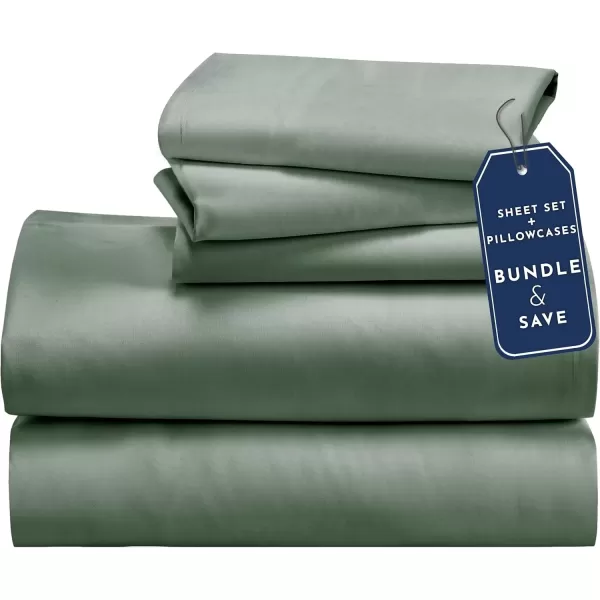 imageCalifornia Design Den 5 Piece Twin XL Size Sheet Set with 3 Pillowcases  Soft 100 Cotton Sateen Sage Green