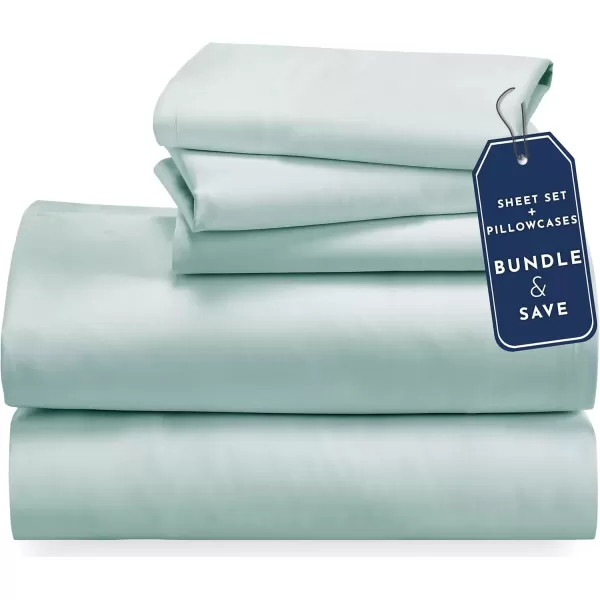 imageCalifornia Design Den 5 Piece Twin XL Size Sheet Set with 3 Pillowcases  Soft 100 Cotton Sateen Seafoam