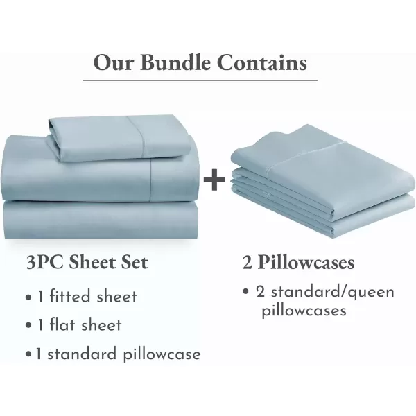 imageCalifornia Design Den 5 Piece Twin XL Size Sheet Set with 3 Pillowcases 400 Thread Count 100 Cotton Sateen Sky Blue