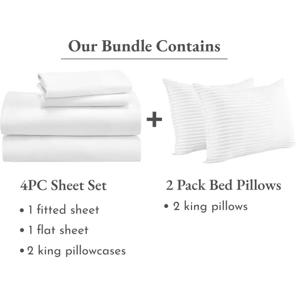 imageCalifornia Design Den 6 Piece Bedding Bundle  4 Piece Cal King Sheet Set 600 Thread Count 100 Cotton Sateen with 2 King Size Bed Pillows White